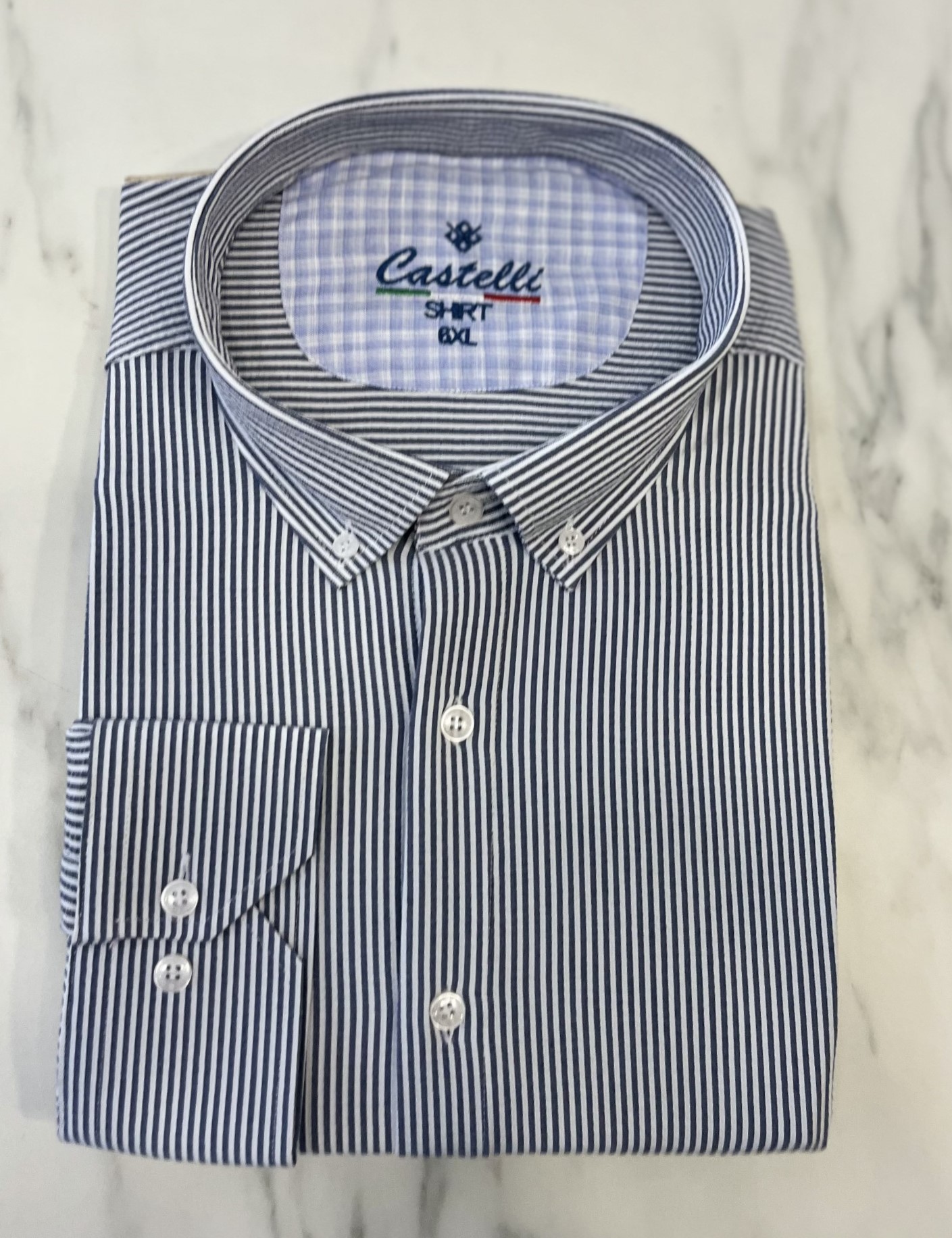 CASTELLI Ανδρικό μπλε ριγέ πουκάμισο με γιακά CA2522